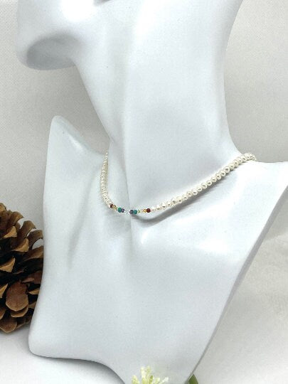 7 Chakra Necklace, Birthday Gift for Her, Pearl Choker Necklace, Minimalist Jewelry, Matron of honor gift, Dainty Pearl Necklace, Mom Gift