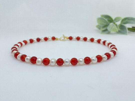 Carnelian Necklace, Pearl Necklace, Choker Necklace, Statement Necklace, Beaded Necklace, Stacking Necklace, Freshwater Pearl Necklace