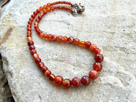 Beaded Necklace, Red Agate Necklace, Natural Stone Necklace, Gemstones Necklace, Women Necklace, Necklace Gift for Her, Handmade Necklace