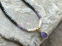 Beaded Necklace, Amethyst Stone Pendant Necklace, Natural Stones Jewelry, Healing Crystals, Gift for Her, Personalized Necklace