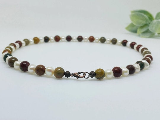 Freshwater Pearl Necklace, Red Turquoise Necklace, Beaded Necklace, Classic Necklace, Pearl Necklace, Choker Necklace, Handmade Jewelry