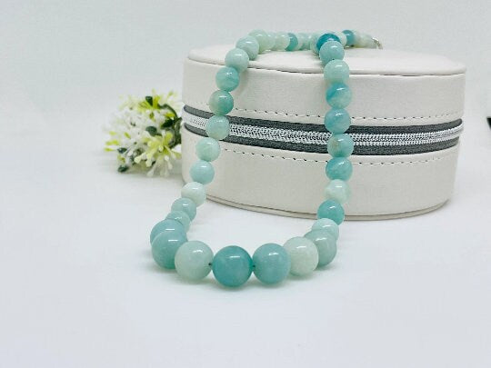 Blue Amazonite Necklace, Beaded Necklace, Gemstones Jewelry, Healing Stone Yoga Necklace, Protection Necklace, Valentine Gift, Birthday Gift
