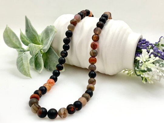Black Striped Agate Necklace, Beaded Necklace, Natural Stone Necklace, Gemstones Necklace, Women Necklace, Necklace Gift, Handmade Necklace