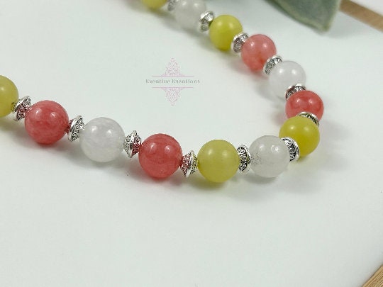 Beaded Necklace, Cherry Quartz Necklace, Lemon Jade Necklace, Crystal Necklaces, Stone Jewelry, Gemstone Necklace, Pearl Necklace Gift