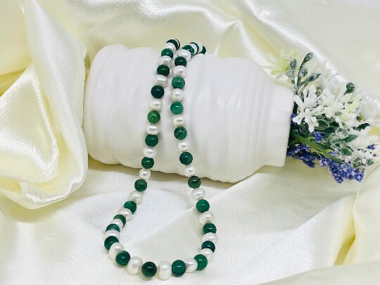 Jade Necklace, Choker Necklace, Beaded Necklace, Freshwater Pearl Necklace, Gemstone Necklace, Trendy Necklace, Birthday Gift for Her