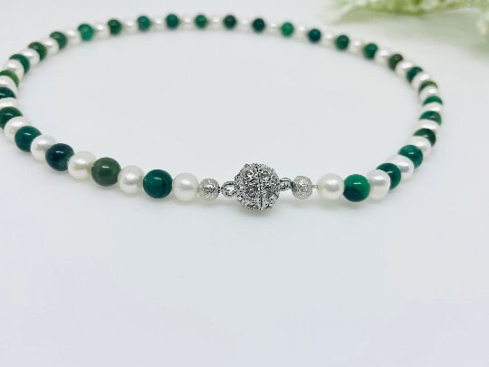 Jade Necklace, Choker Necklace, Beaded Necklace, Freshwater Pearl Necklace, Gemstone Necklace, Trendy Necklace, Birthday Gift for Her
