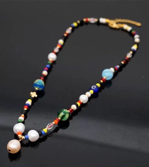 Freshwater Pearl Necklace, Beaded Necklace, Rainbow Necklace, Miyuki Beads Necklace, Pearl Necklace, Women Necklace, Unique Necklace