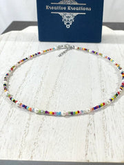 Freshwater Pearl Necklace, Mismatched Seed Beads Necklace, Rainbow Choker Necklace, Birthday Gift for Her, Pearl Choker