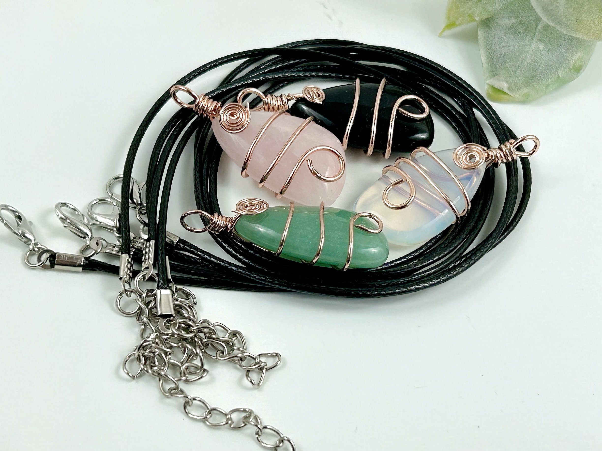 Rose Quartz Pendant, Black Onyx Pendant, Green Aventurine Pendant, Opalite Pendant