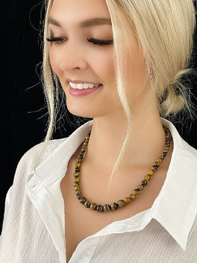 Tiger Eye Necklace, Gemstones Necklace, Beaded Necklace, Protection Jewelry, Gemstone Jewelry, Handmade Jewelry, Gift for Her, Gift for Him