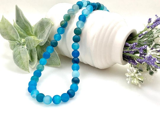 Blue Fire Agate Necklace, Blue Beaded Necklace, Gemstones Jewelry, Stone Necklace, Protection Necklace, Women Necklace, Necklace Gift