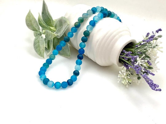 Blue Fire Agate Necklace, Blue Beaded Necklace, Gemstones Jewelry, Stone Necklace, Protection Necklace, Women Necklace, Necklace Gift
