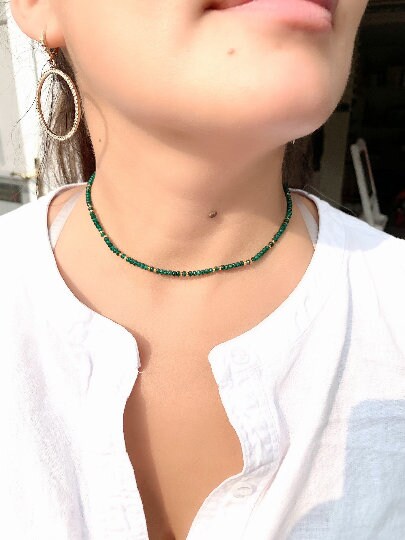 Choker Necklace, Emerald Necklace, Layering Necklace, Collar Choker, Beaded Necklace, Handmade Jewelry, Unique Necklace
