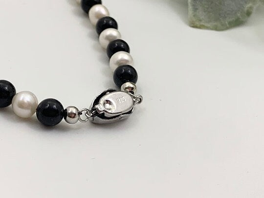 Freshwater Pearl Necklace, Black and White Necklace, Black Onyx Necklace, Choker Necklace, Classic Necklace, Statement Necklace