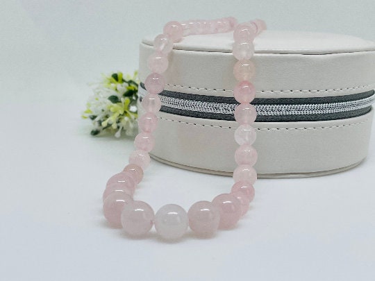 Rose Quartz Necklace, Beaded Necklace, Natural Stone Jewelry, Gift Her, Gemstone Necklace, Personalized Necklace, Healing Stones Necklace