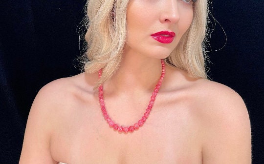 Cherry Quartz Necklace, Beaded Necklace, Natural Stone Jewelry, Gift for Her, Gemstone Necklace, Personalized Necklace, Healing Stones