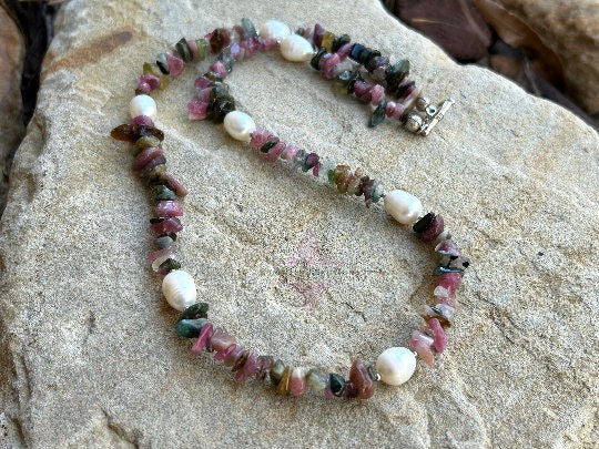 Beaded Necklace, Tourmaline Necklace, Baroque Pearl Necklace, Beaded Necklace, Gemstone Necklace, Boho Necklace, Minimalist Necklace