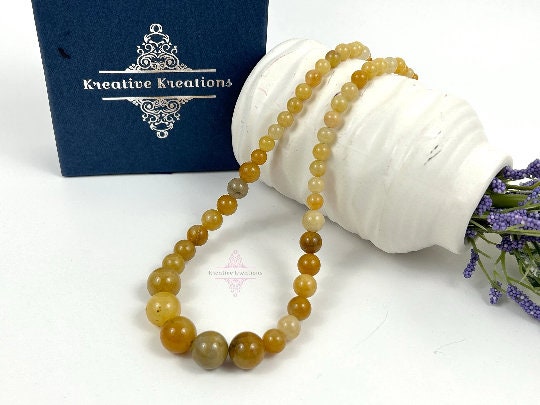 Yellow Jade Necklace, Beaded Necklace, Natural Stone Necklace, Gemstones Necklace, Women Necklace, Necklace Gift for Her, Handmade Necklace