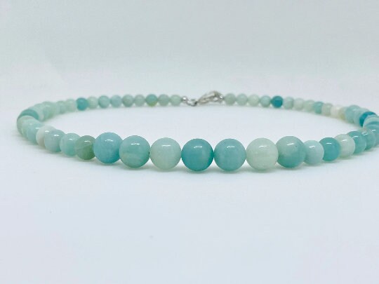 Blue Amazonite Necklace, Beaded Necklace, Gemstones Jewelry, Healing Stone Yoga Necklace, Protection Necklace, Valentine Gift, Birthday Gift