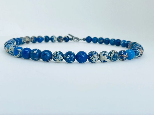 Blue Jasper Gemstone Necklace, Blue Beaded Necklace, Ocean Theme Necklace, Personalized Necklace, Women Necklace, Birthday Gift