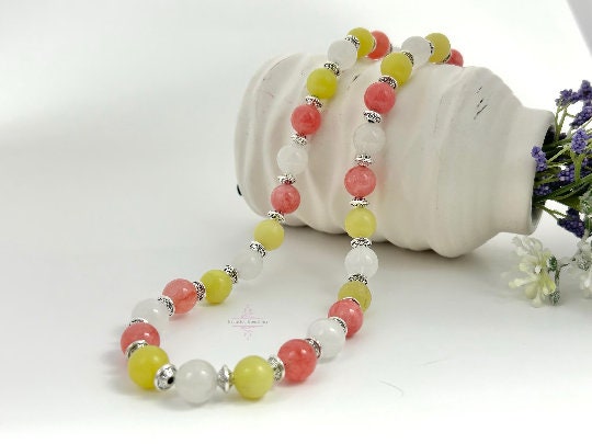 Beaded Necklace, Cherry Quartz Necklace, Lemon Jade Necklace, Crystal Necklaces, Stone Jewelry, Gemstone Necklace, Pearl Necklace Gift