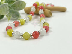 Beaded Necklace, Cherry Quartz Necklace, Lemon Jade Necklace, Crystal Necklaces, Stone Jewelry, Gemstone Necklace, Pearl Necklace Gift