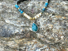 Beaded Necklace, Apatite Stone Pendant Necklace, Natural Stones Jewelry, Healing Crystals, Gift for Her, Personalized Necklace