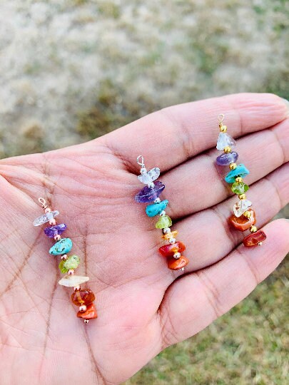 7 Chakra Stones Pendant, Yoga Gemstone, 7 Chakra Pendant, Rainbow Stone Pendant, Natural Stone Pendants, Healing Stones Charm, Reiki charm