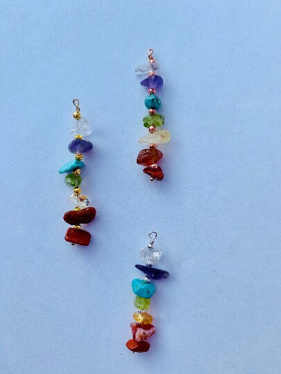 7 Chakra Stones Pendant, Yoga Gemstone, 7 Chakra Pendant, Rainbow Stone Pendant, Natural Stone Pendants, Healing Stones Charm, Reiki charm