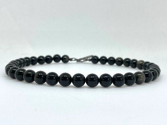 Obsidian Necklace, Golden Obsidian, Healing Stone Yoga Necklace, Energy Necklace Gift, Black Beaded Necklace, Black Necklace, Gift for Her