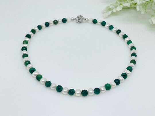 Jade Necklace, Choker Necklace, Beaded Necklace, Freshwater Pearl Necklace, Gemstone Necklace, Trendy Necklace, Birthday Gift for Her