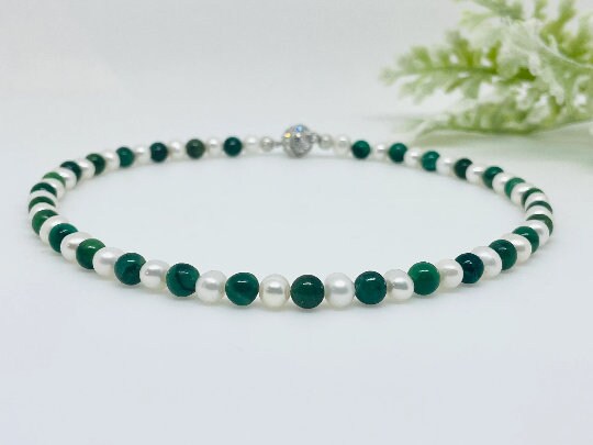 Jade Necklace, Choker Necklace, Beaded Necklace, Freshwater Pearl Necklace, Gemstone Necklace, Trendy Necklace, Birthday Gift for Her