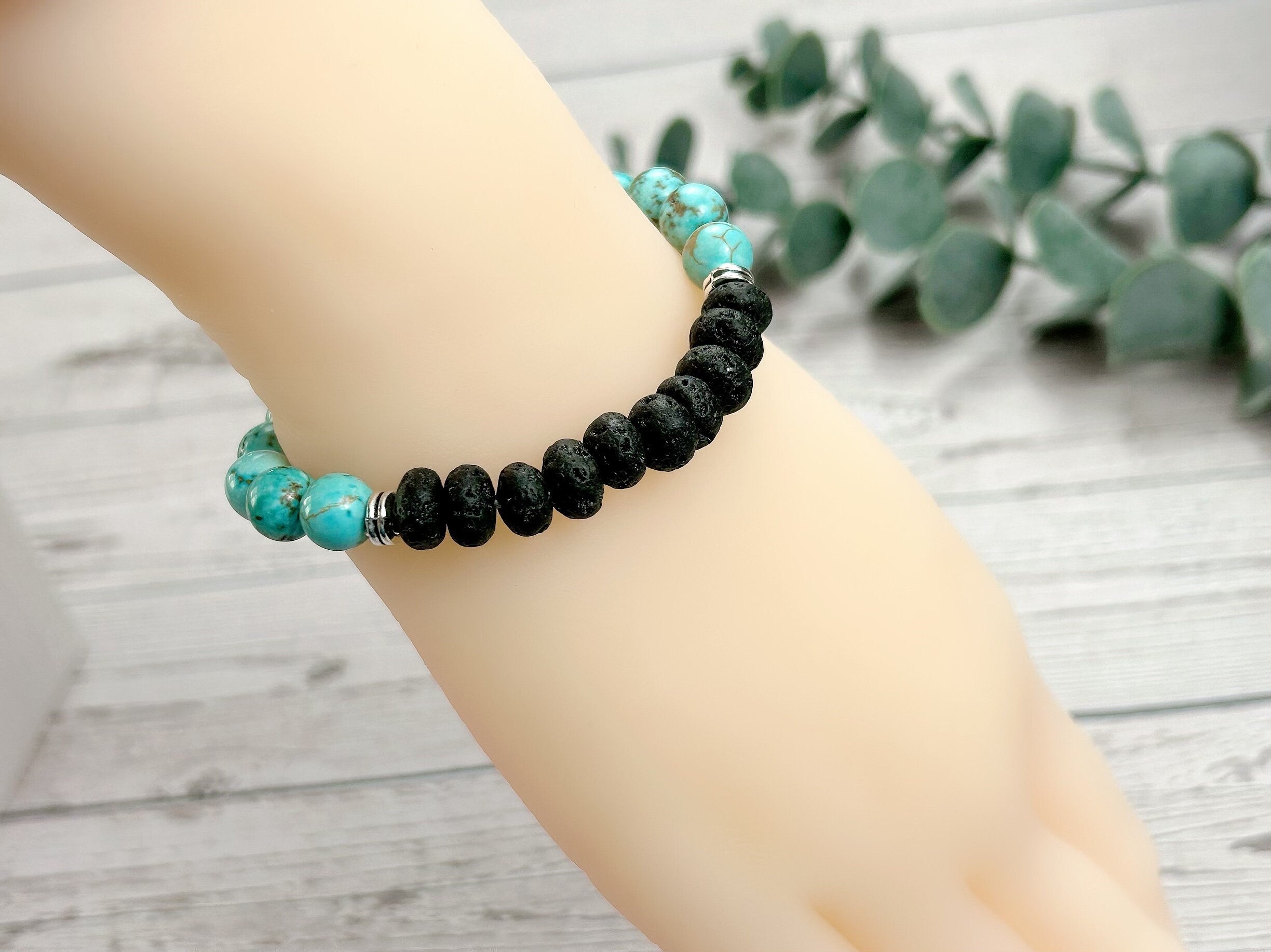 Diffuser Bracelet, Essential Oil Bracelet, Aromatherapy Bracelet, Turquoise Bracelet, Handmade Bracelet, Black Lava Rock, Promise Bracelet
