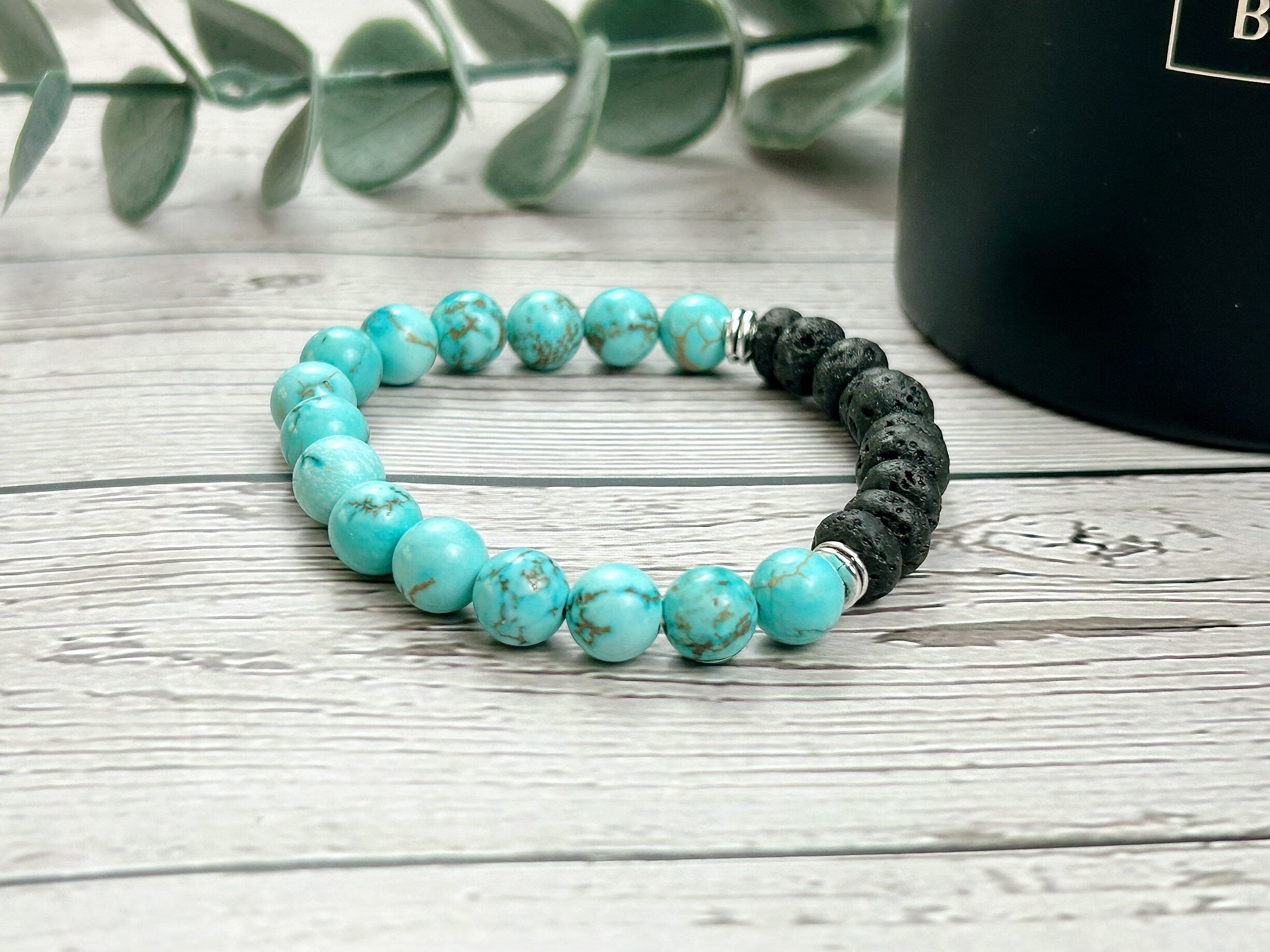 Diffuser Bracelet, Essential Oil Bracelet, Aromatherapy Bracelet, Turquoise Bracelet, Handmade Bracelet, Black Lava Rock, Promise Bracelet