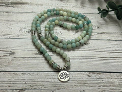 108 Mala Beads Necklace, Amazonite Necklace, Prayer Beads, 108 Mala Beads Bracelet, Meditation Necklace, Handmade Jewelry