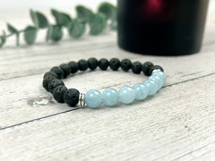 Diffuser Bracelet, Essential Oil Bracelet, Aromatherapy Bracelet, Aquamarine Bracelet, Handmade Jewelry, Black Lava Rock, Classic Necklace