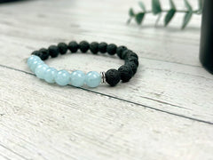 Diffuser Bracelet, Essential Oil Bracelet, Aromatherapy Bracelet, Aquamarine Bracelet, Handmade Jewelry, Black Lava Rock, Classic Necklace