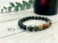 Essential Oil Bracelet, Aromatherapy Bracelet, Diffuser Bracelet, Picasso Jasper Bracelet, Handmade Jewelry, Lava Rock, Gift for Her