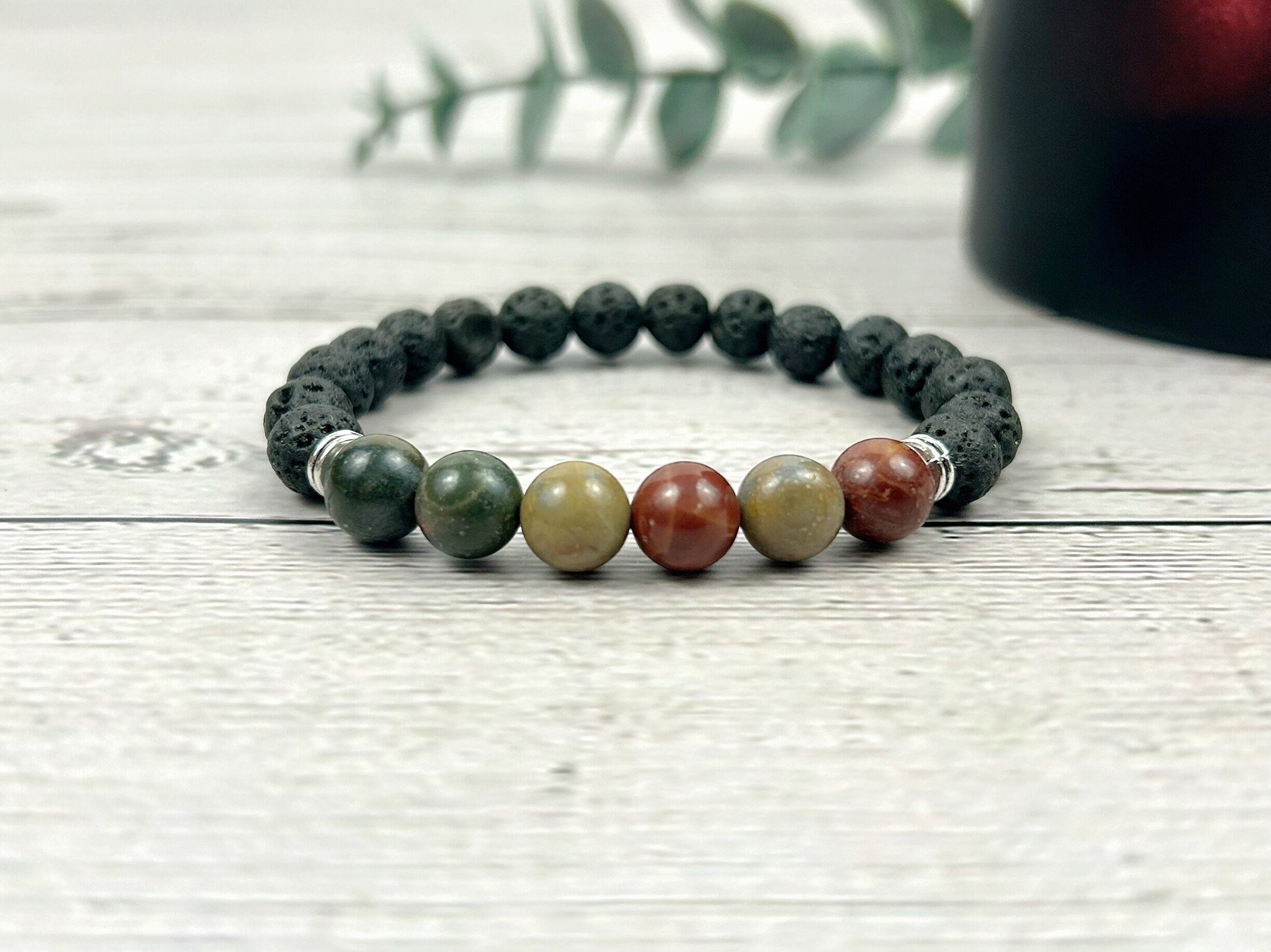 Essential Oil Bracelet, Aromatherapy Bracelet, Diffuser Bracelet, Picasso Jasper Bracelet, Handmade Jewelry, Lava Rock, Gift for Her