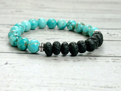 Diffuser Bracelet, Essential Oil Bracelet, Aromatherapy Bracelet, Turquoise Bracelet, Handmade Bracelet, Black Lava Rock, Promise Bracelet