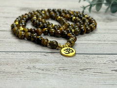 108 Mala Necklace, Tigers Eye Necklace, Prayer Beads Necklace, 108 Mala Beads Bracelet, Meditation Necklace, Handmade Jewelry