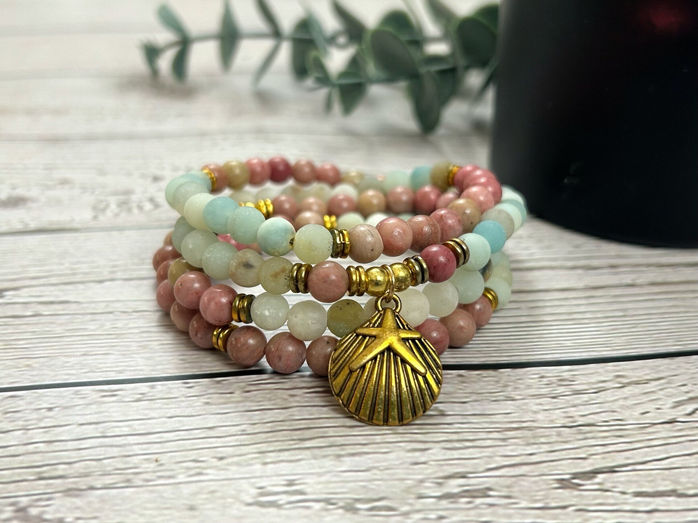 108 Mala Beads Necklace, Amazonite Necklace, Prayer Beads, 108 Mala Beads Bracelet, Meditation Necklace, Rhodochrosite Mala,Handmade Jewelry