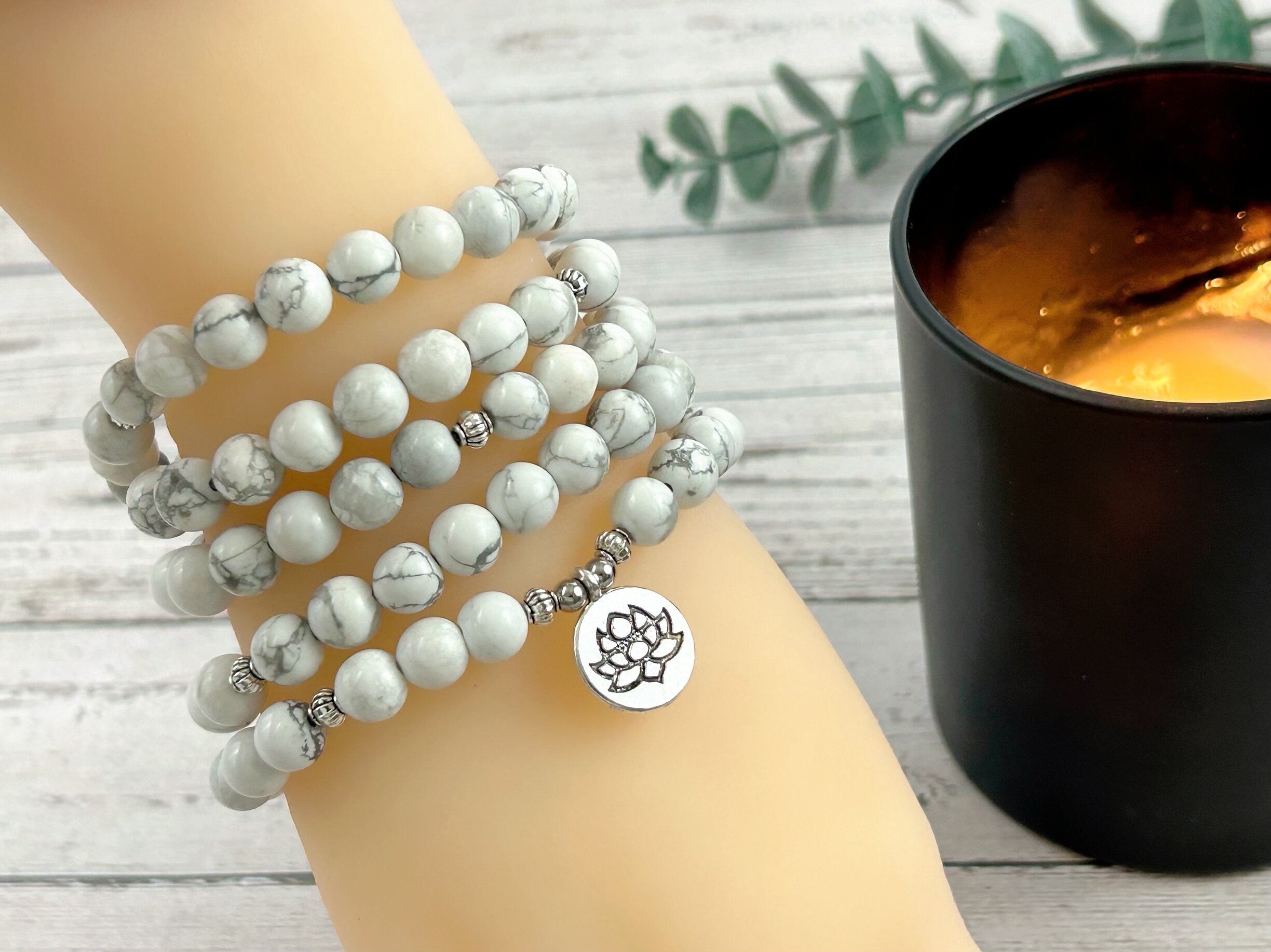 108 Mala Beads Necklace, Howlite Necklace, Prayer Beads Necklace, 108 Mala Beads Bracelet , Meditation Necklace, Handmade Jewelry