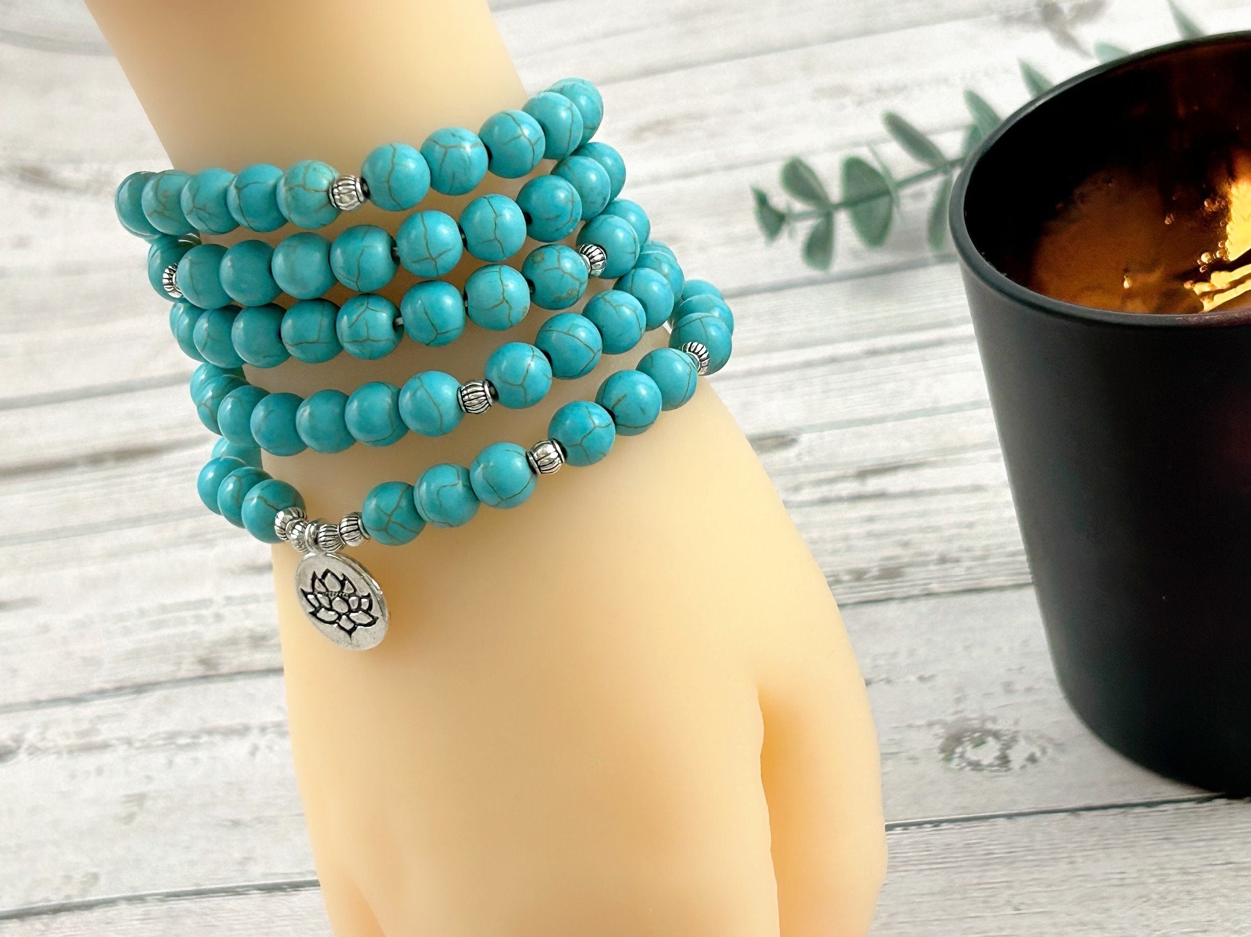 108 Mala Beads Necklace, Turquoise Necklace, Prayer Beads Necklace, 108 Mala Beads Bracelet , Meditation Necklace, Handmade Jewelry