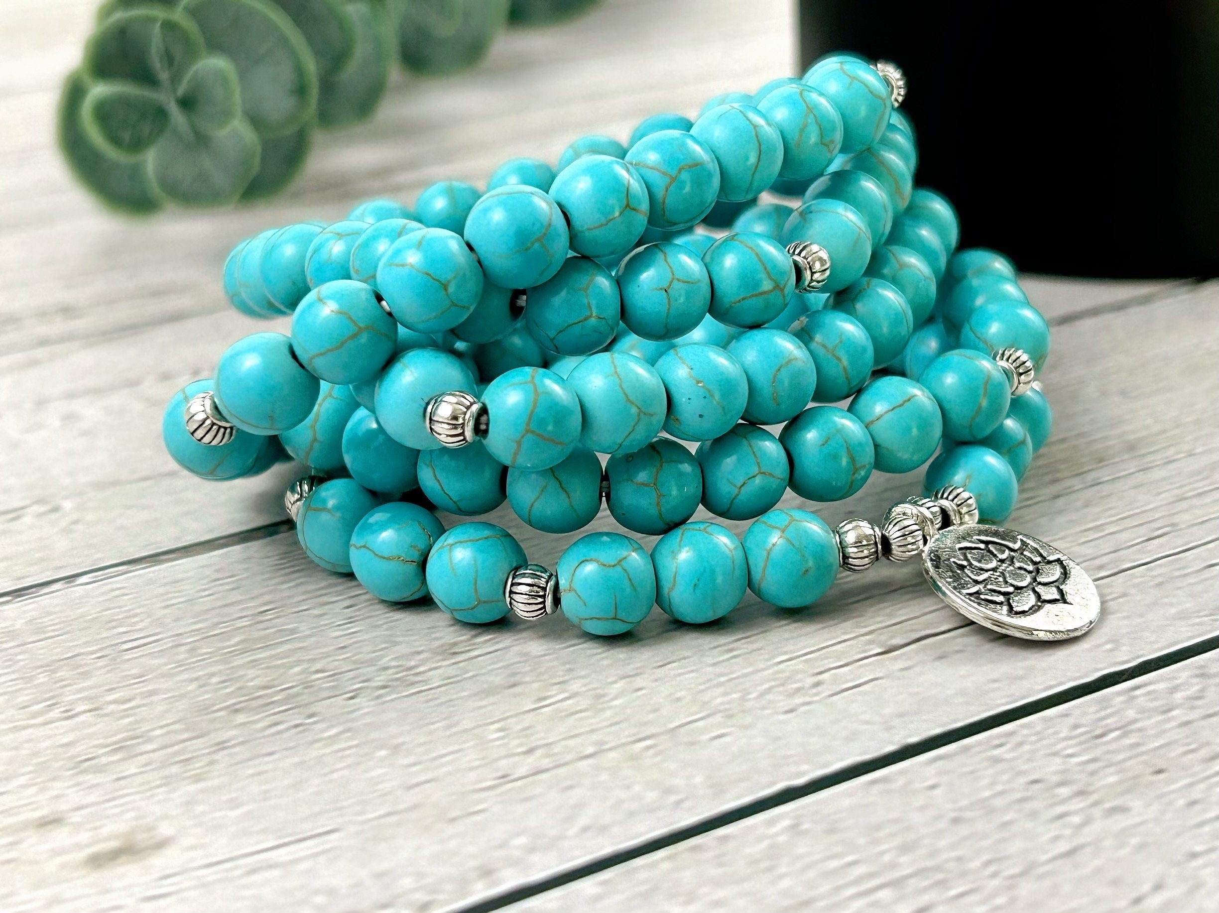 108 Mala Beads Necklace, Turquoise Necklace, Prayer Beads Necklace, 108 Mala Beads Bracelet , Meditation Necklace, Handmade Jewelry
