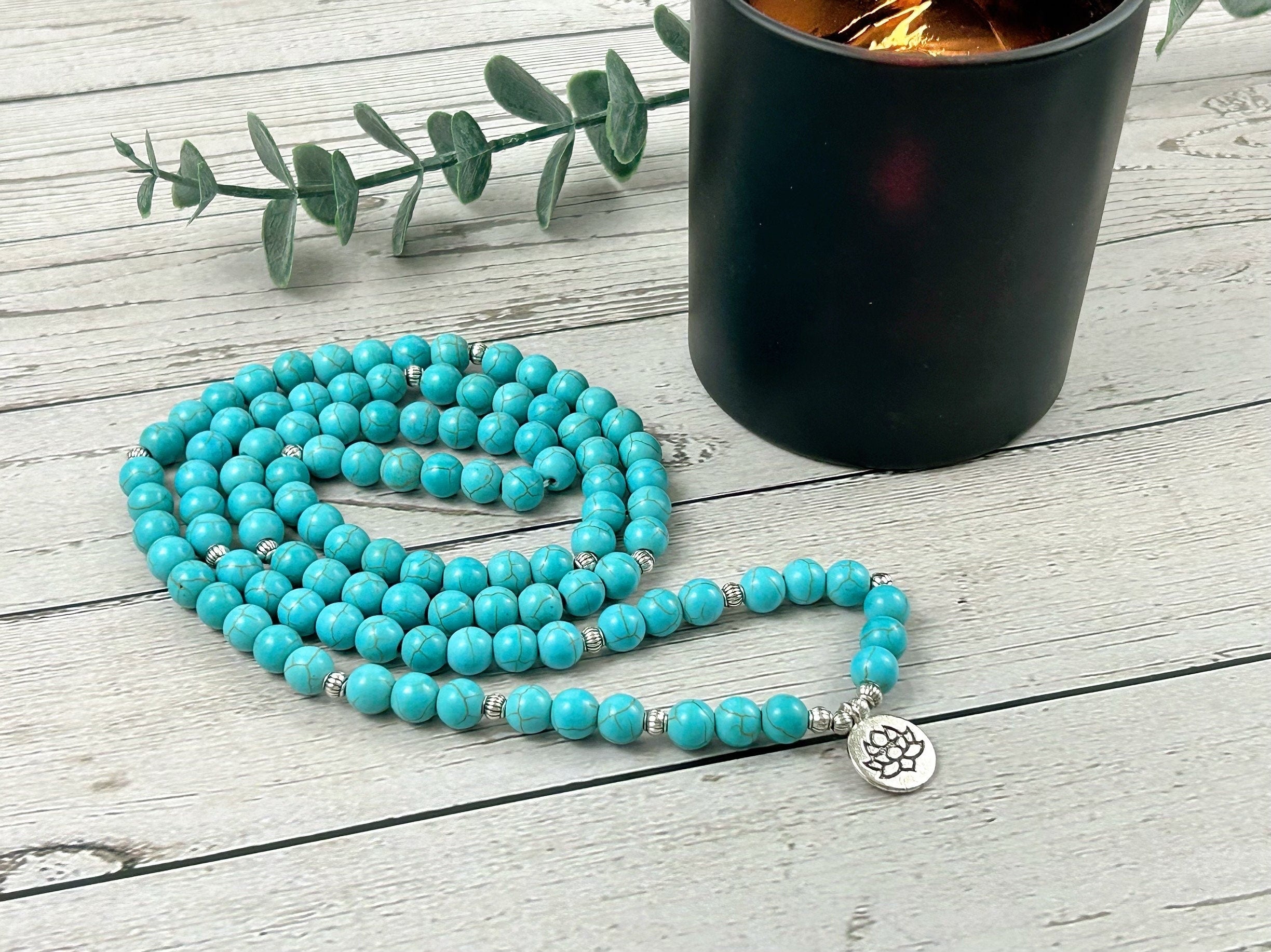 108 Mala Beads Necklace, Turquoise Necklace, Prayer Beads Necklace, 108 Mala Beads Bracelet , Meditation Necklace, Handmade Jewelry