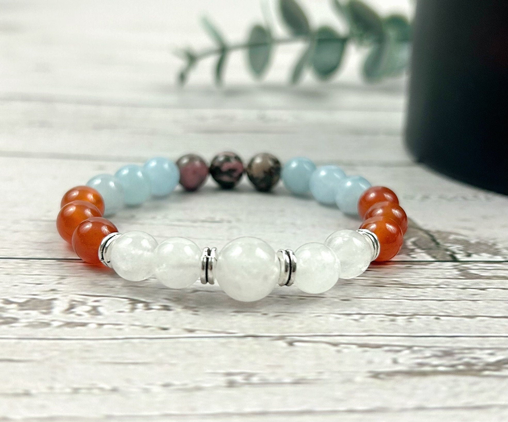 Fertility Bracelet, Conception Bracelet, Rhodonite, Aquamarine, Carnelian, Moonstone, Fertility Gift, Pregnancy Bracelet, Healing Bracelet