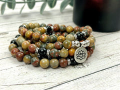 108 Mala Beads Necklace, Picasso Jasper Necklace, Prayer Beads Necklace, 108 Mala Beads Bracelet, Onyx Meditation Necklace, Handmade Jewelry