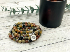 108 Mala Beads Necklace, Picasso Jasper Necklace, Prayer Beads Necklace, 108 Mala Beads Bracelet, Onyx Meditation Necklace, Handmade Jewelry