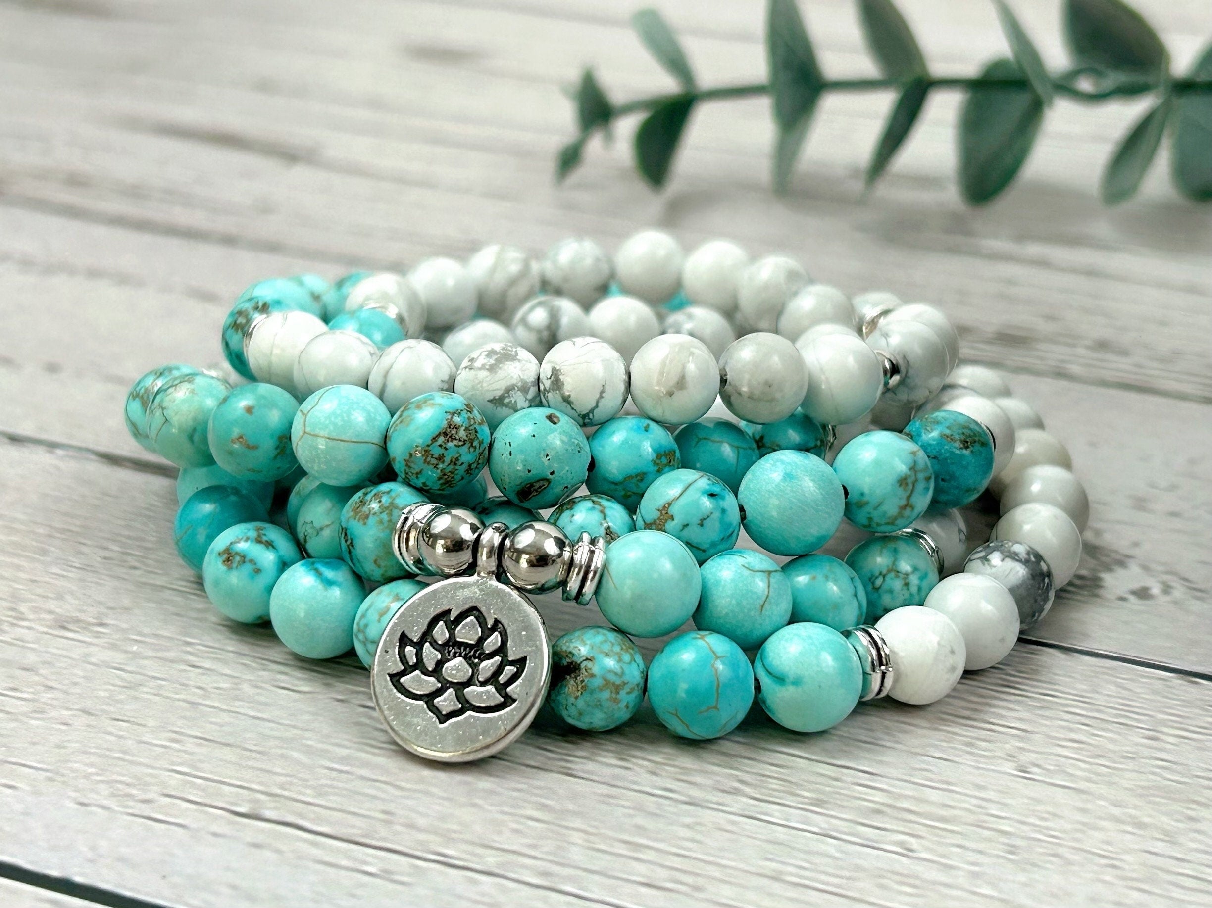 108 Mala Beads Necklace, Howlite Necklace, Prayer Beads Necklace, 108 Mala Beads Bracelet, Turquoise , Meditation Necklace, Handmade Jewelry